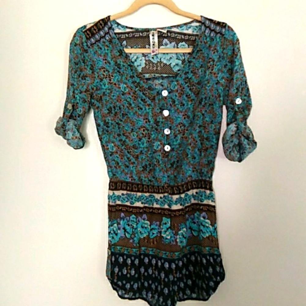 Mimi Chica Floral Mixed Print Long Sleeve Romper SZ XS
